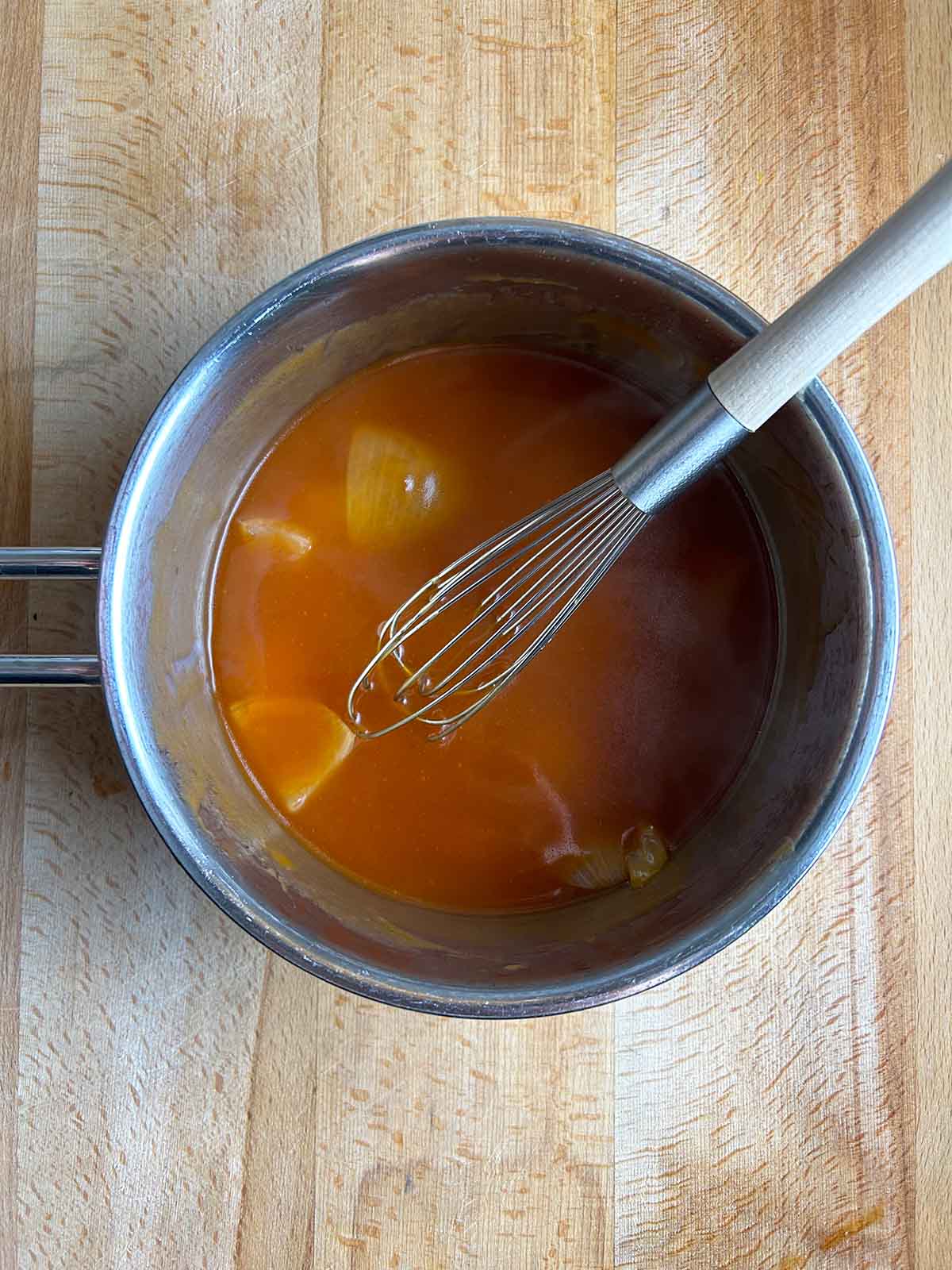 sweet and sour sauce in pot