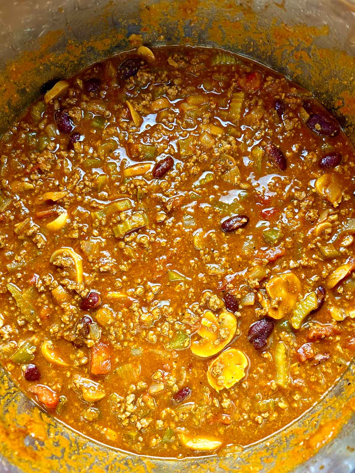 chili simmering in pot