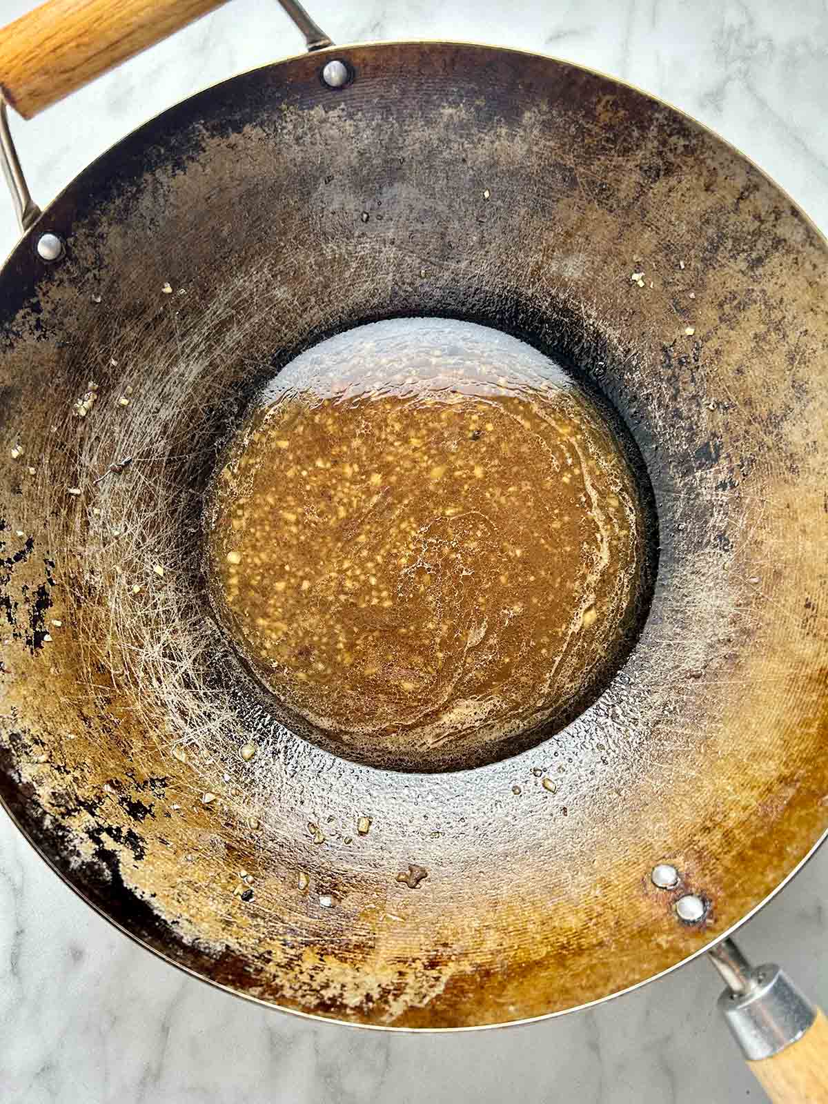 leftover cooking liquid in wok
