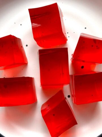 overhead shot of Jello cubes on plate