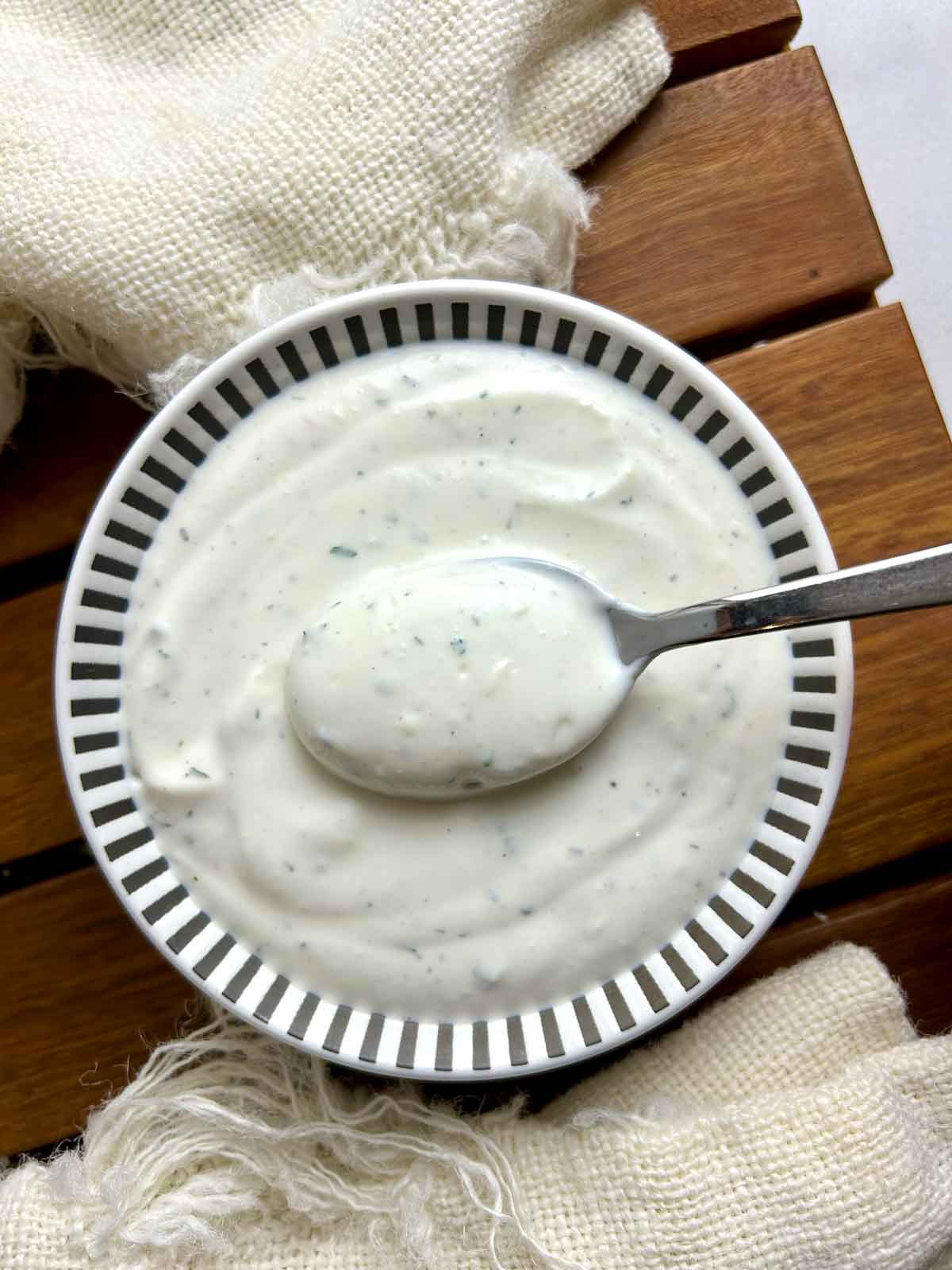 overhead shot of ranch sauce in bowl