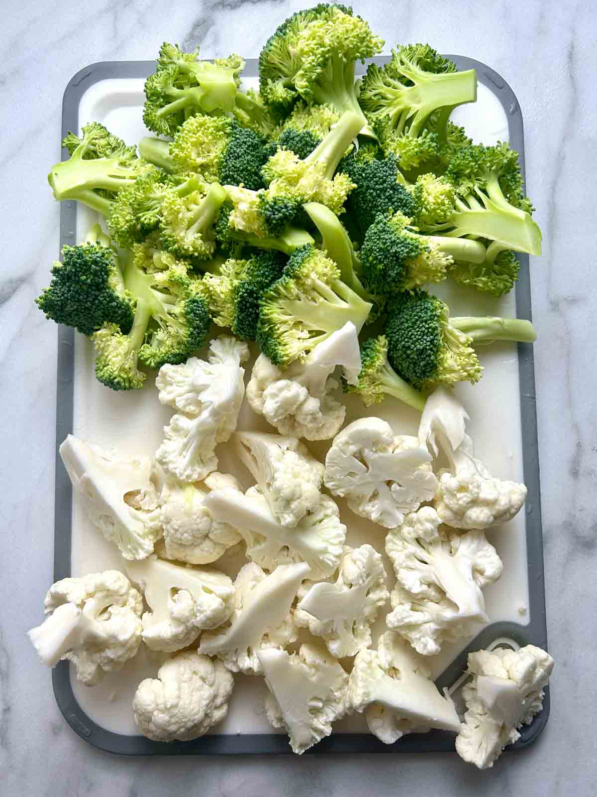 broccoli and cauliflower cut into small florets.