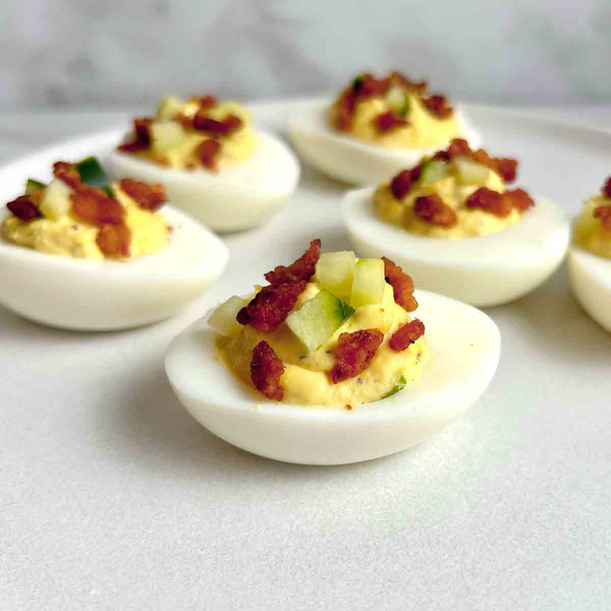 Cucumber Bacon Deviled Eggs