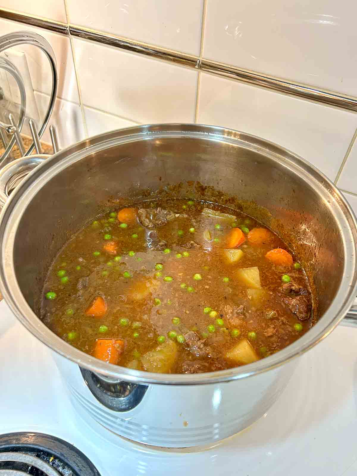 frozen peas added to stew.