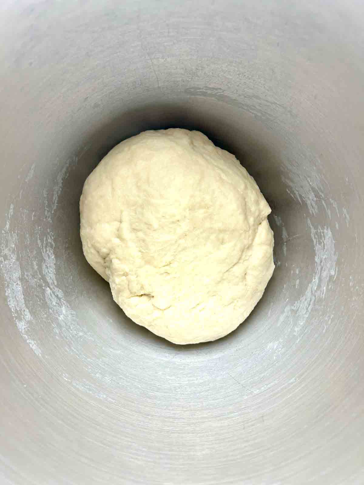 smooth dough after being kneaded in stand mixer.