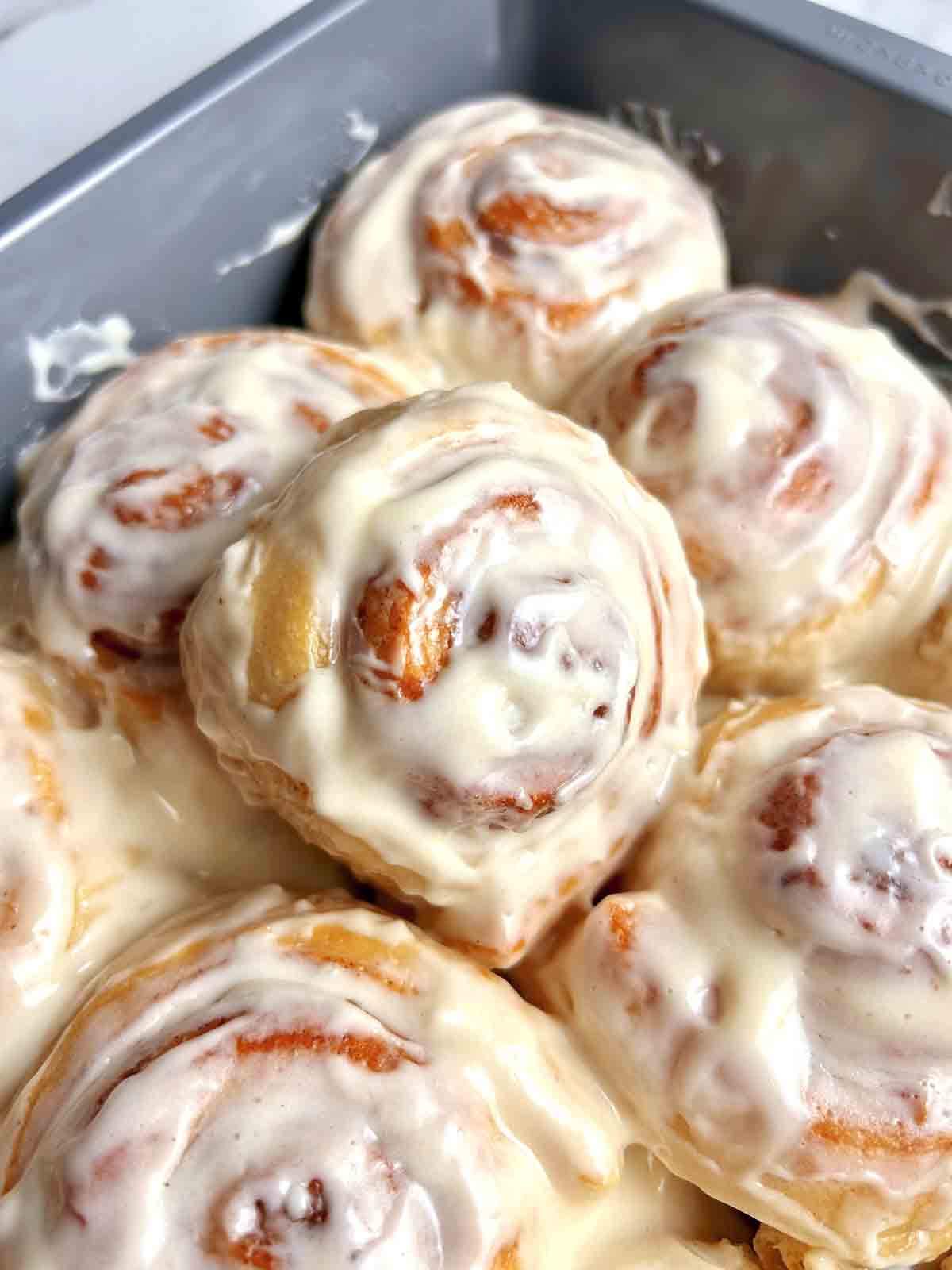 close up of cinnamon roll.
