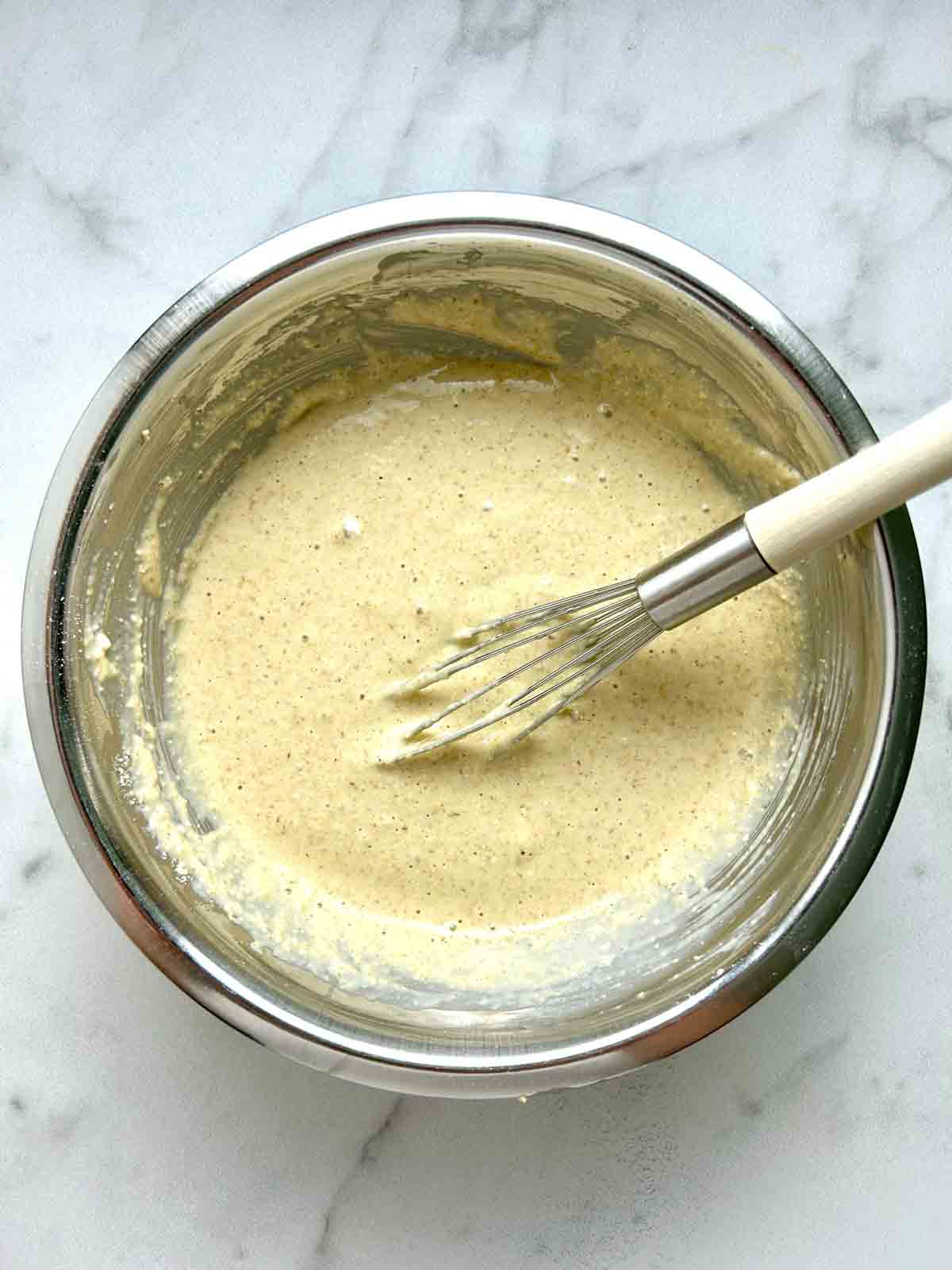 batter being mixed in bowl.