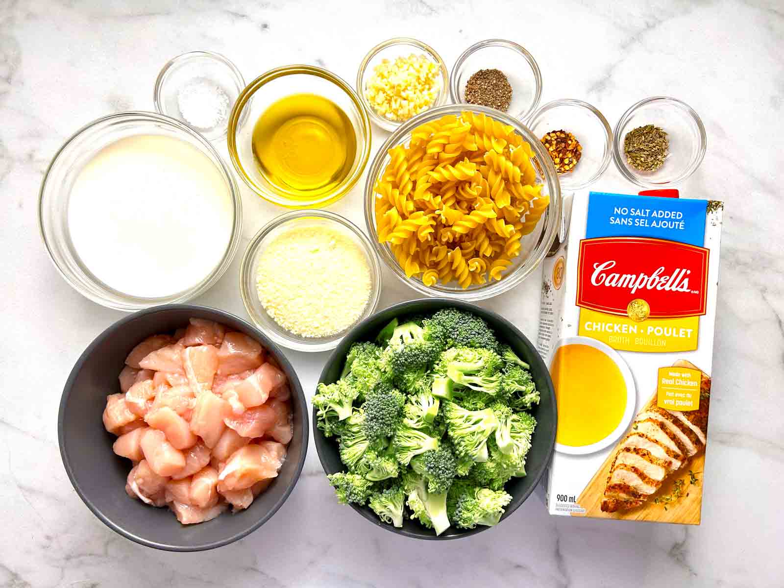 ingredients prepped in bowls.