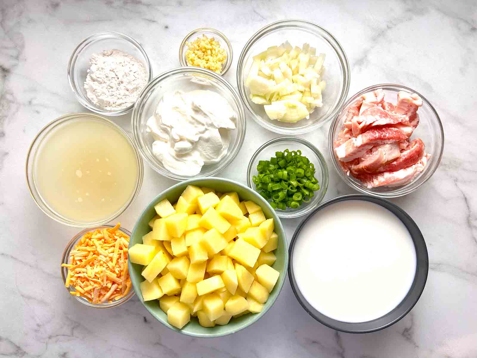 ingredients prepped in bowls.
