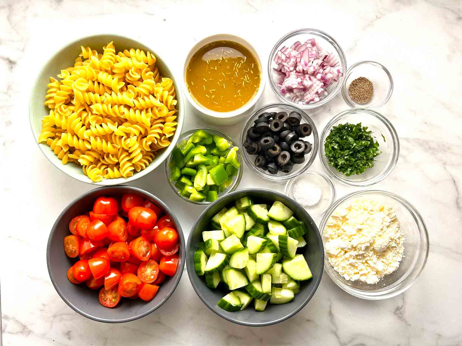 ingredients prepped in bowls.