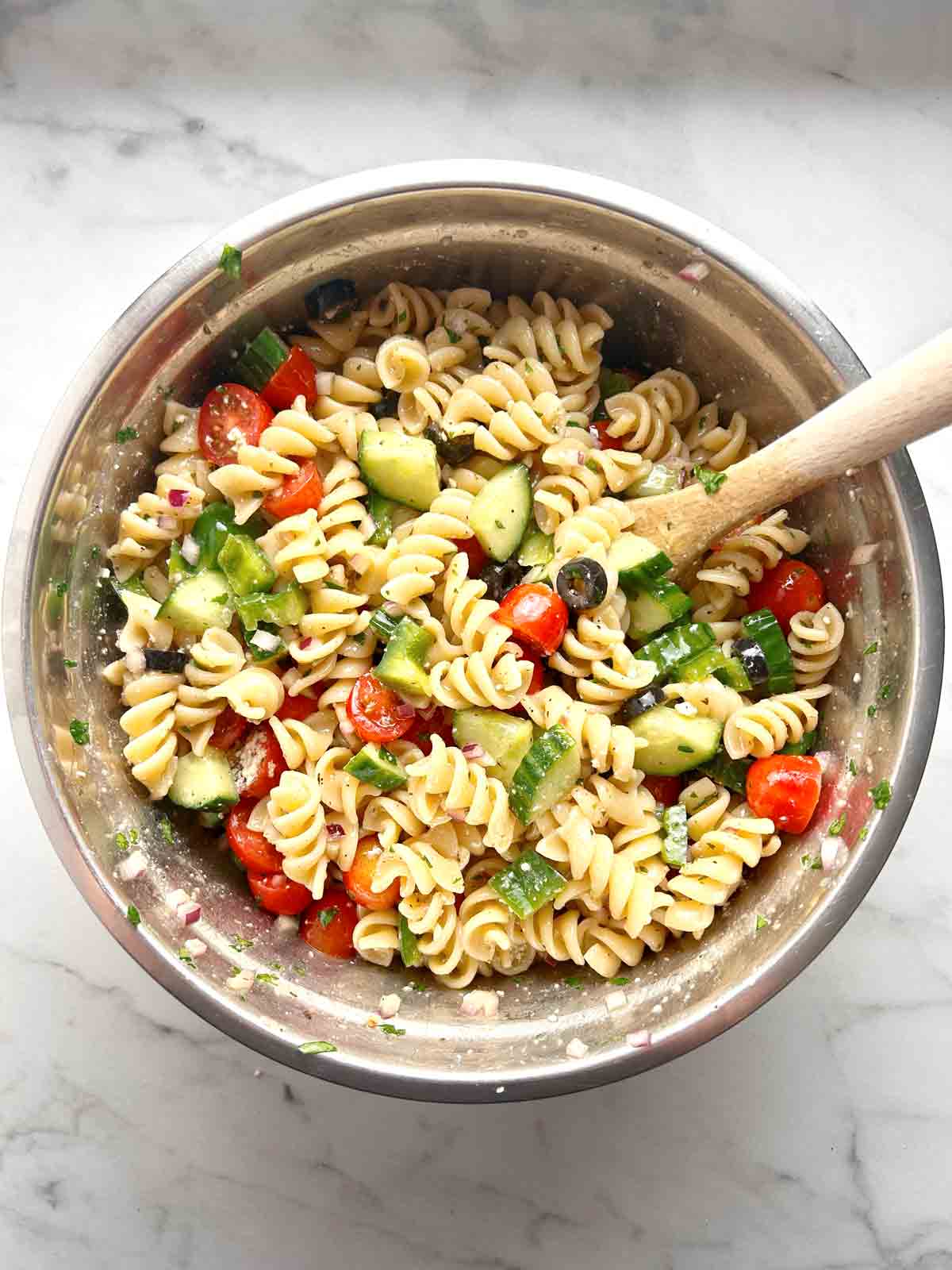all ingredients mixed together in bowl.