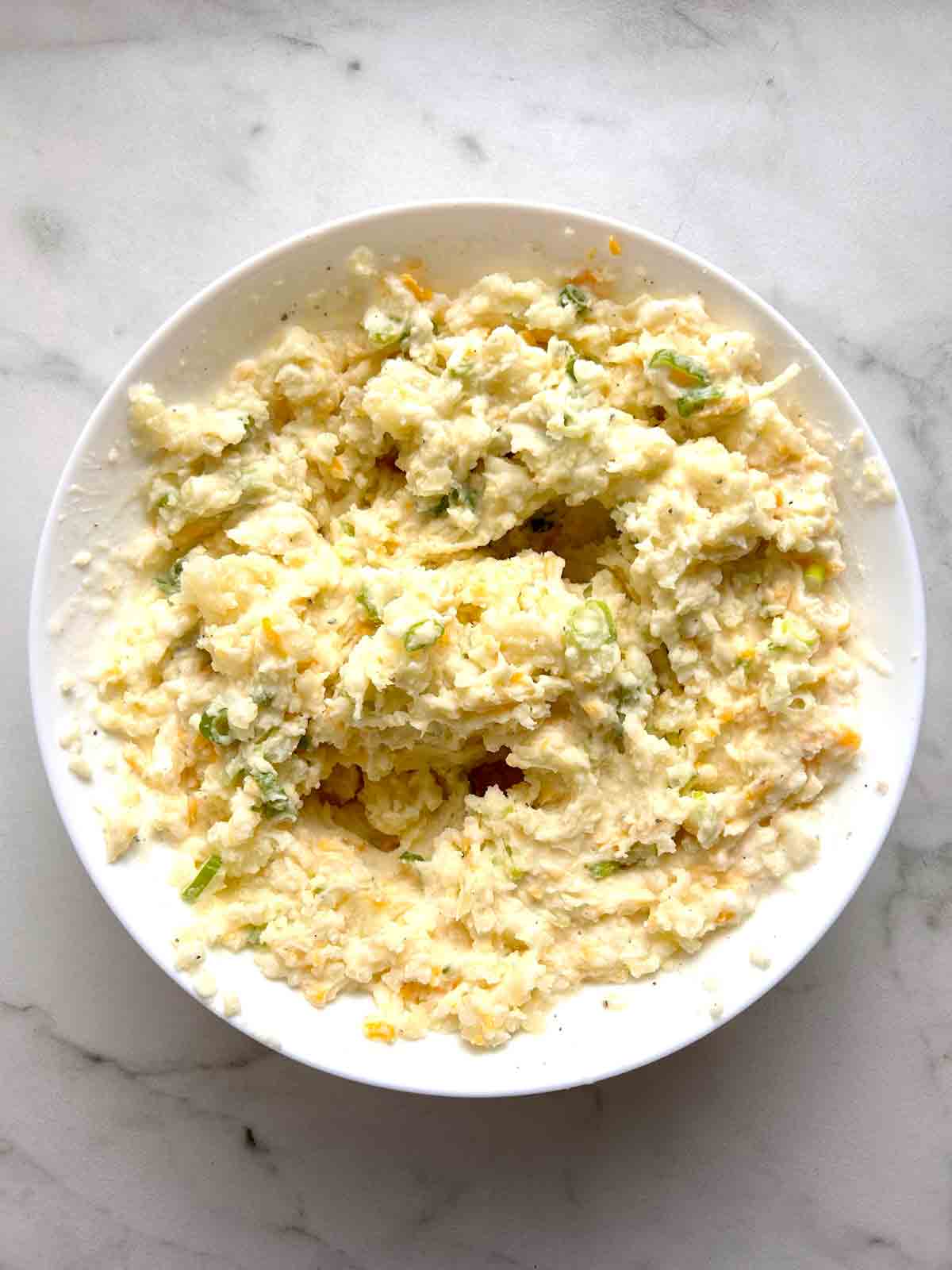 creamy potato mixture in bowl.