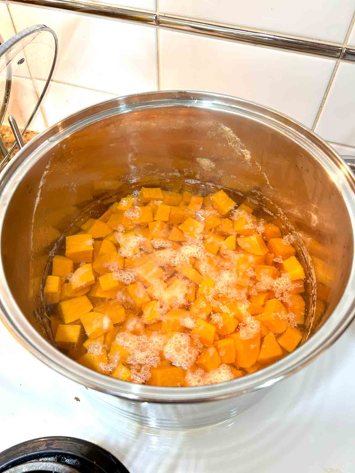 sweet potatoes in boiling water.