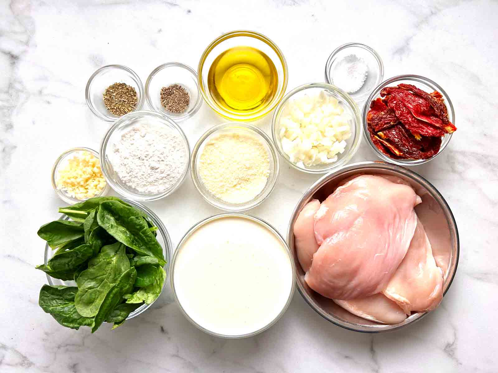 ingredients prepped in bowls.