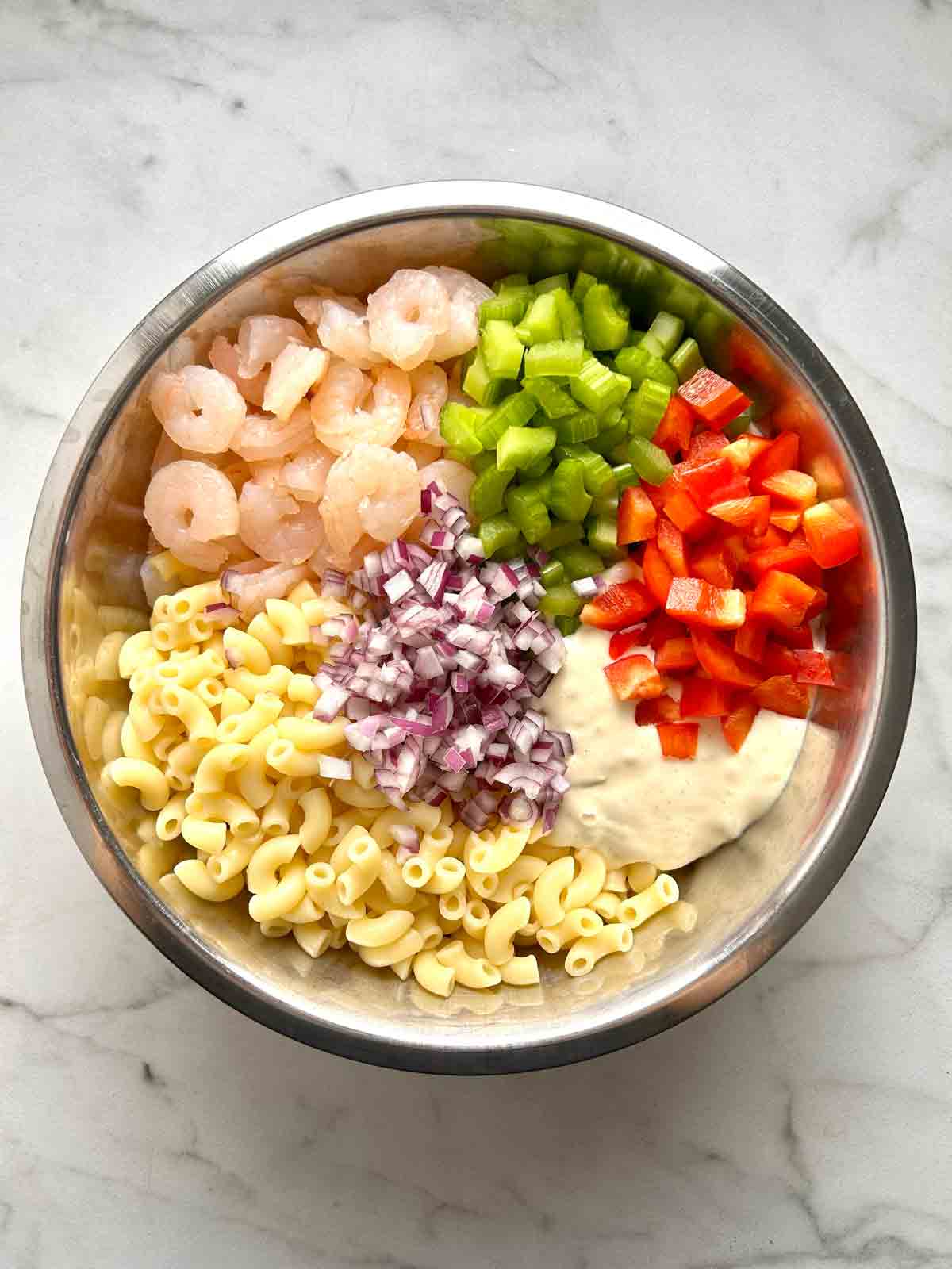 all ingredients arranged in large bowl.