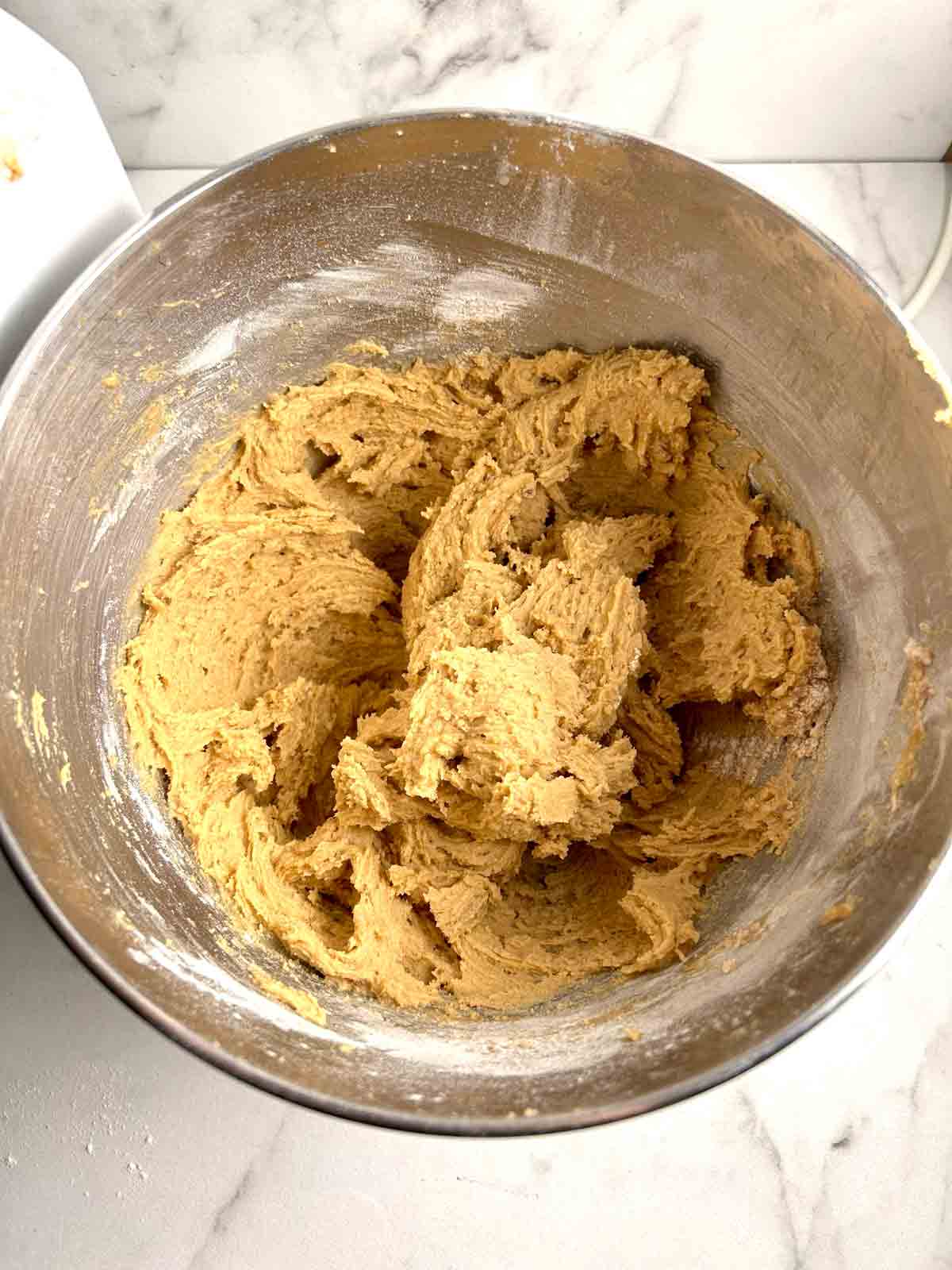 flour mixture mixed into dough.