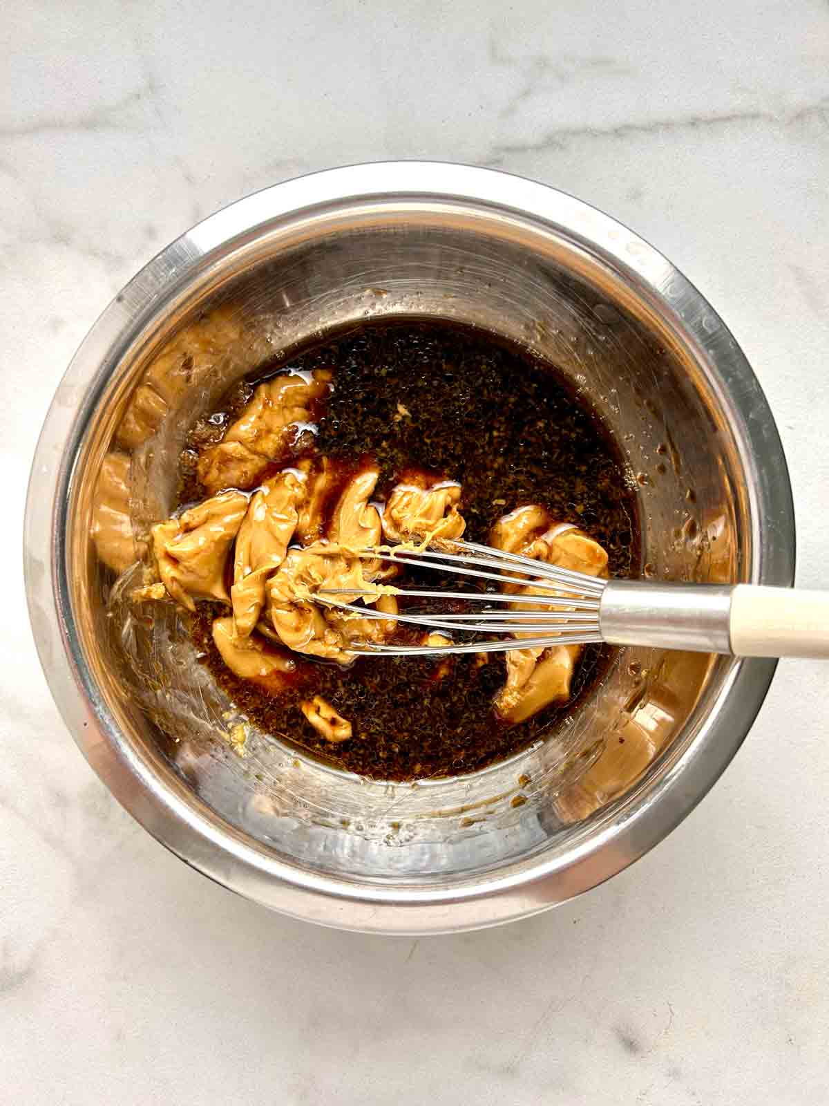 ingredients in bowl, unmixed.