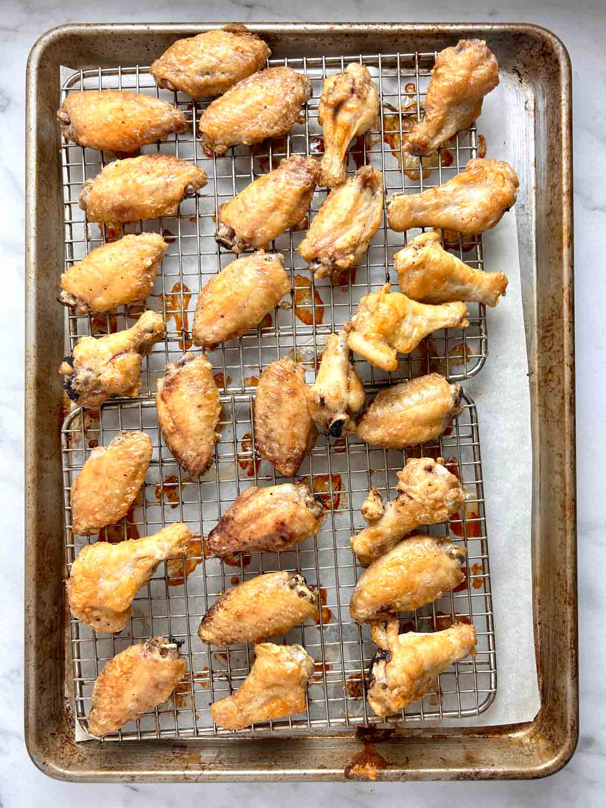 wings after baking; golden brown skin.