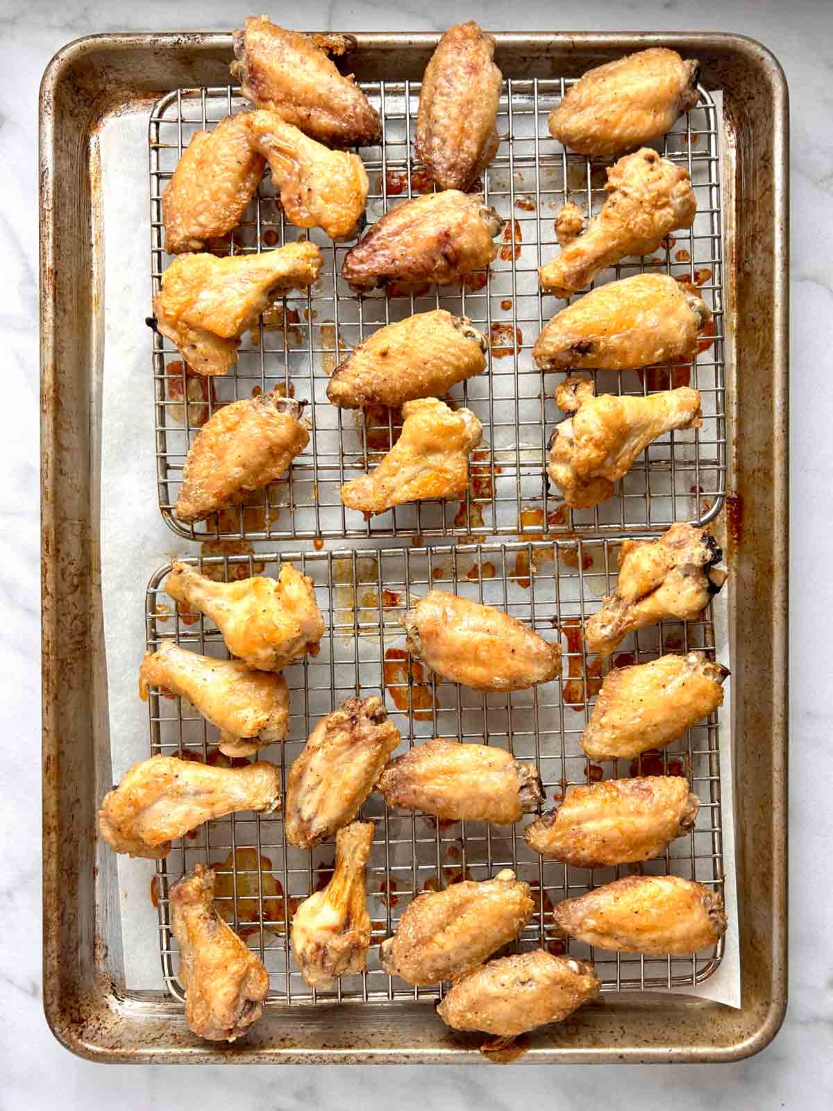 wings after baking; golden brown skins.