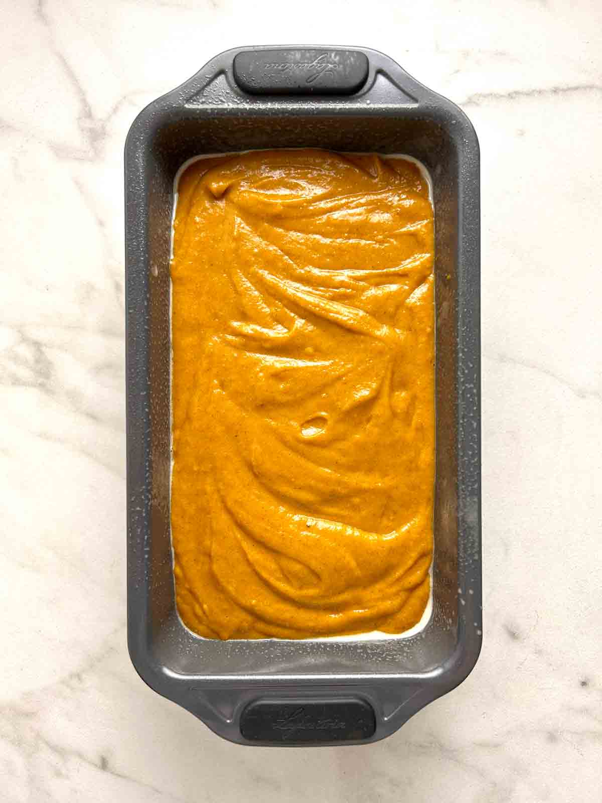 batter poured into bread pan.