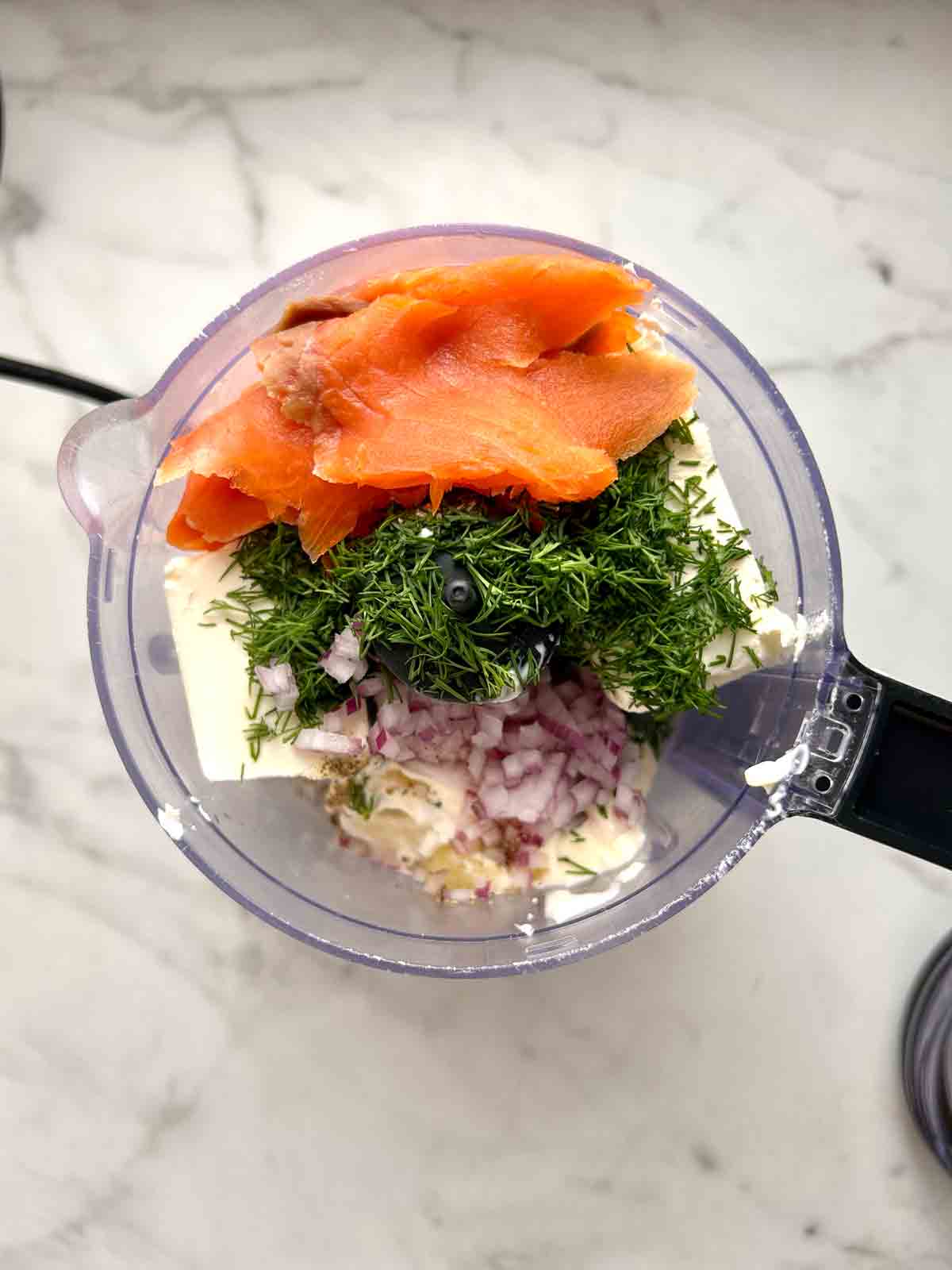 ingredients in food processor; unblended.