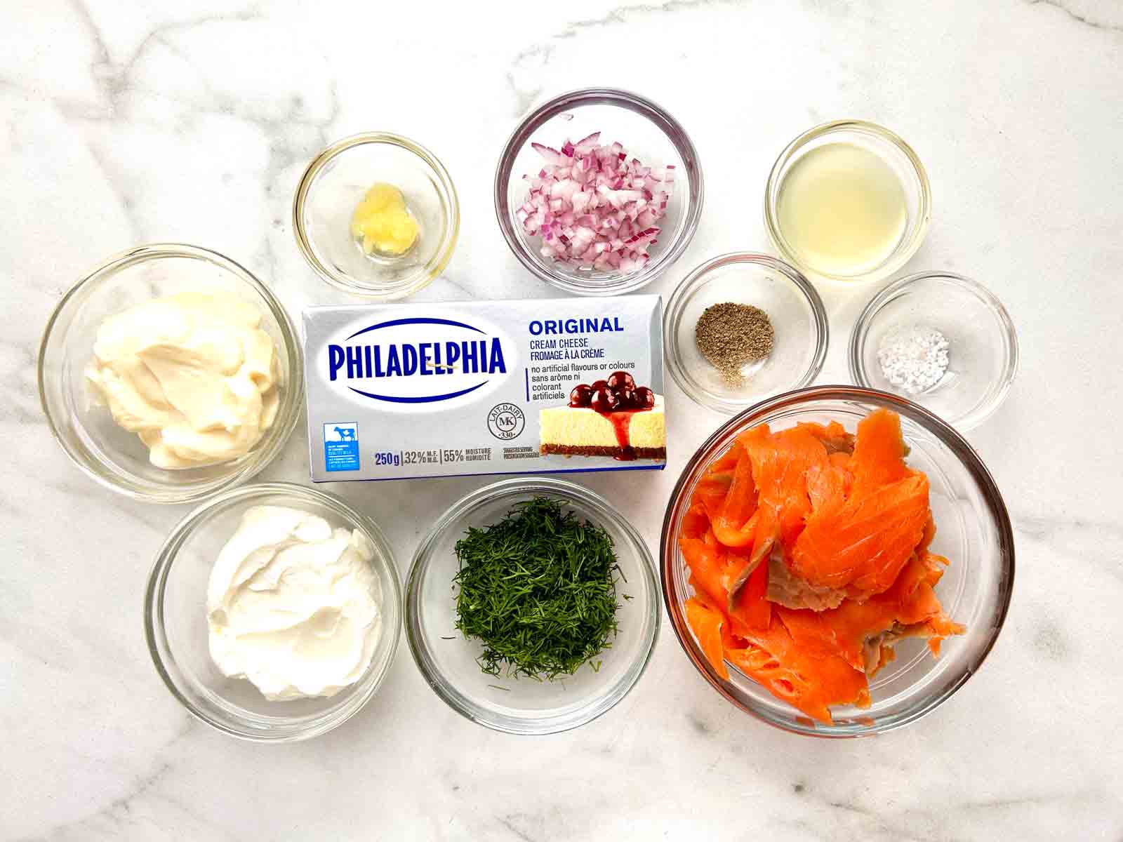 ingredients prepped in bowls.