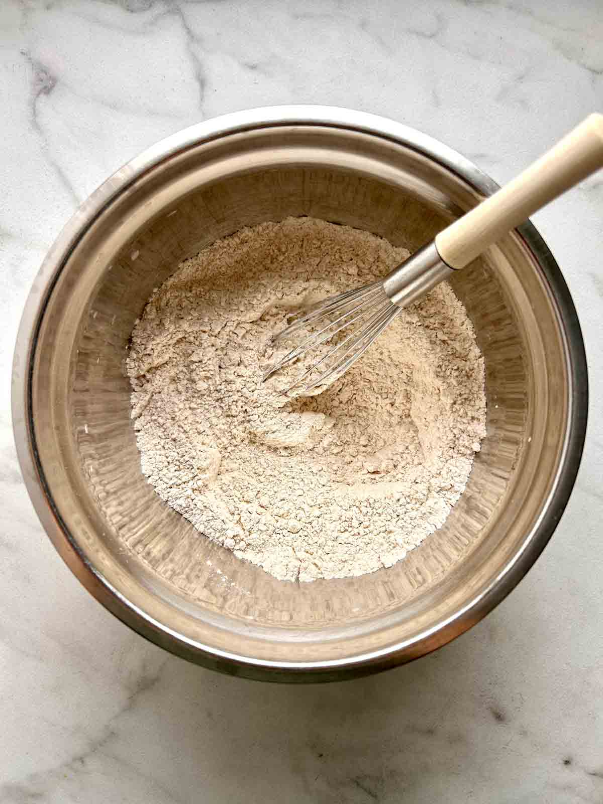 dry ingredients whisked in bowl.