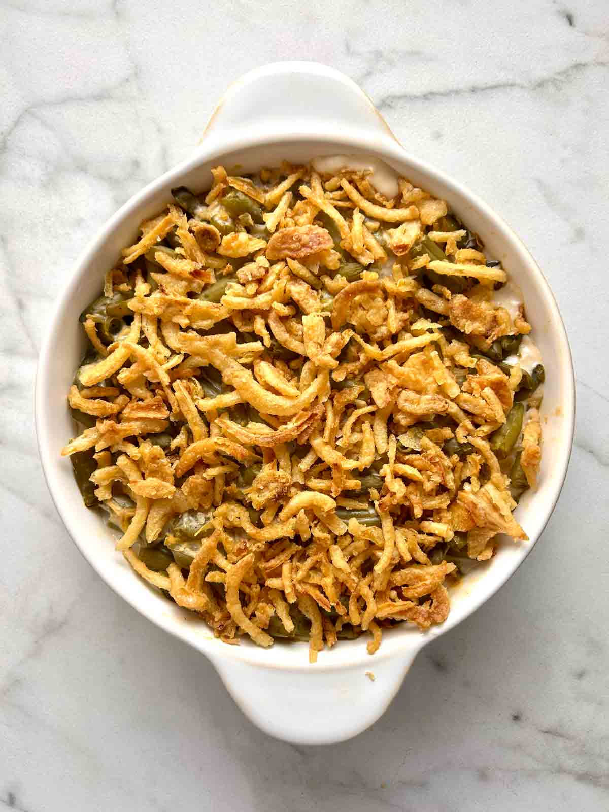 green bean casserole after baking.