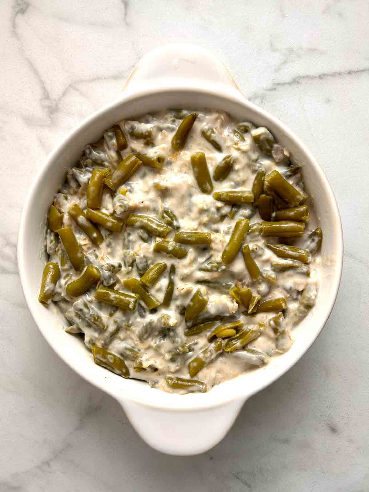 filling mixed and spread in baking dish.