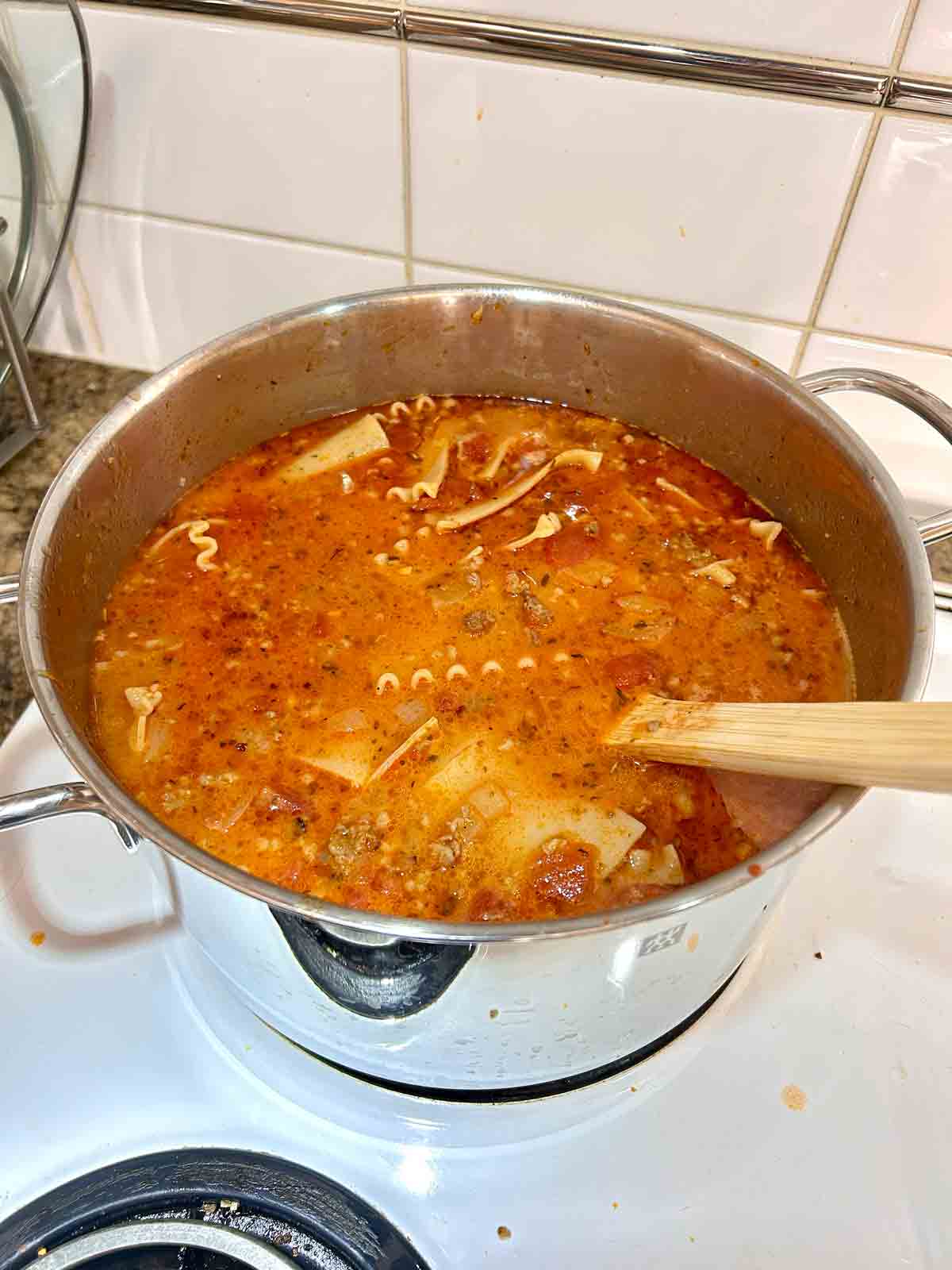 cream stirred into soup.