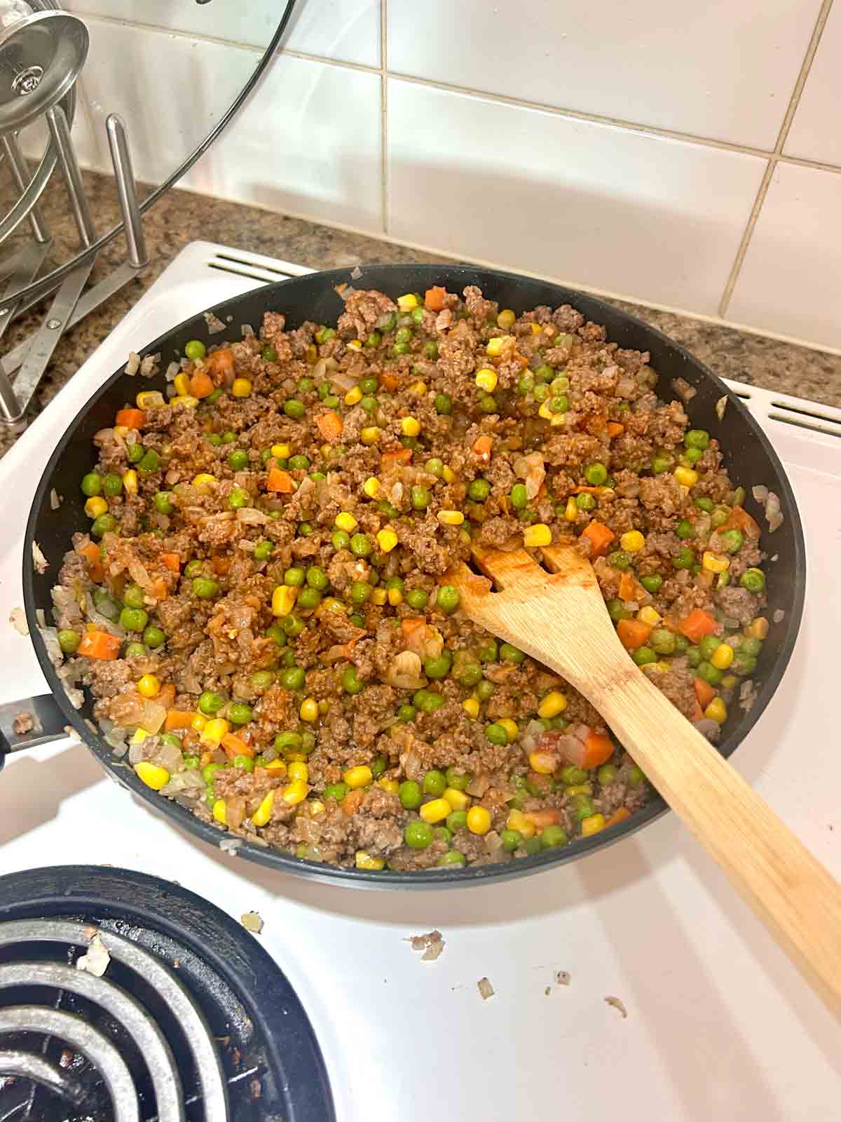 beef broth added to meat mixture.