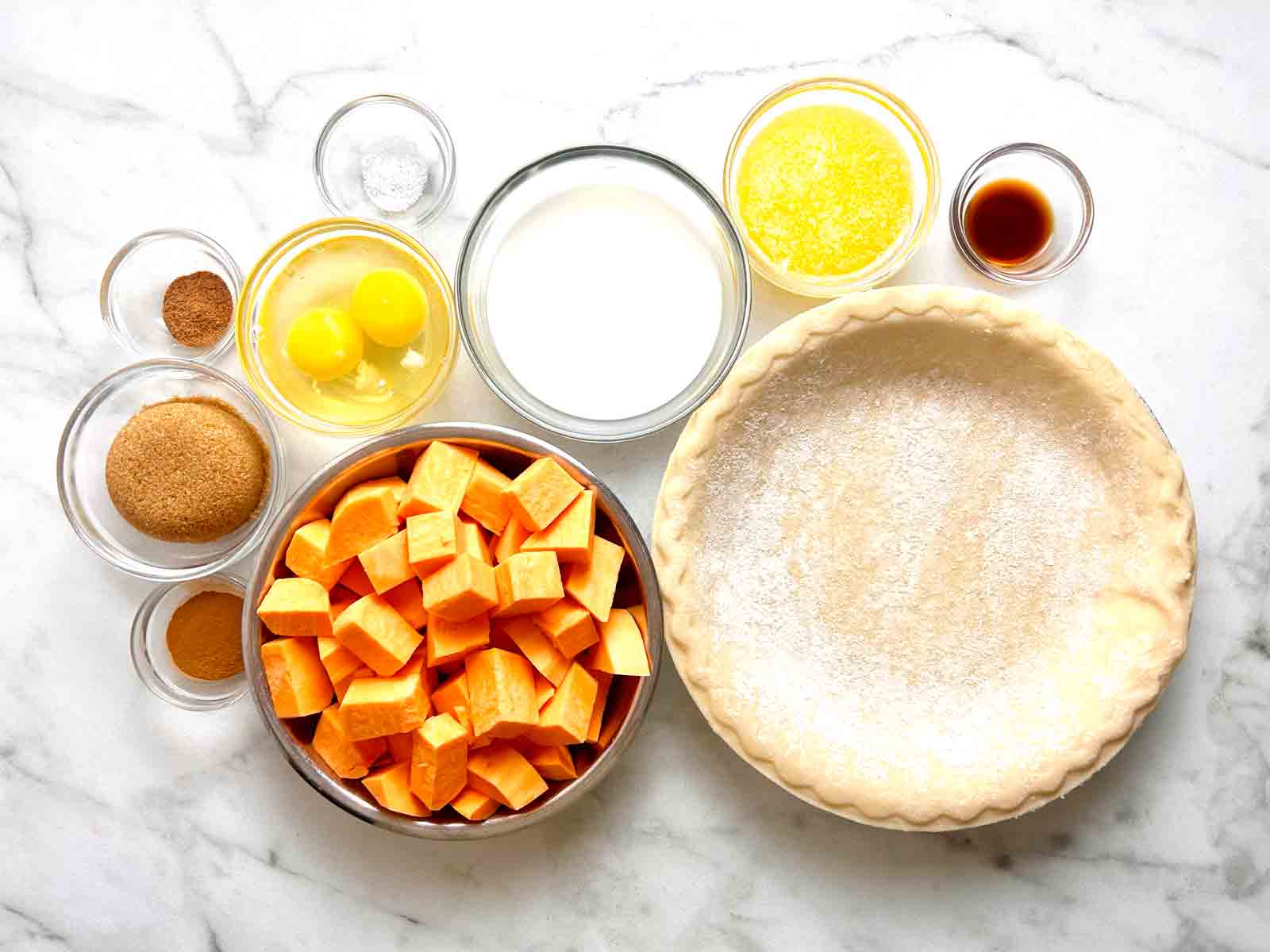 ingredients prepped in bowls.