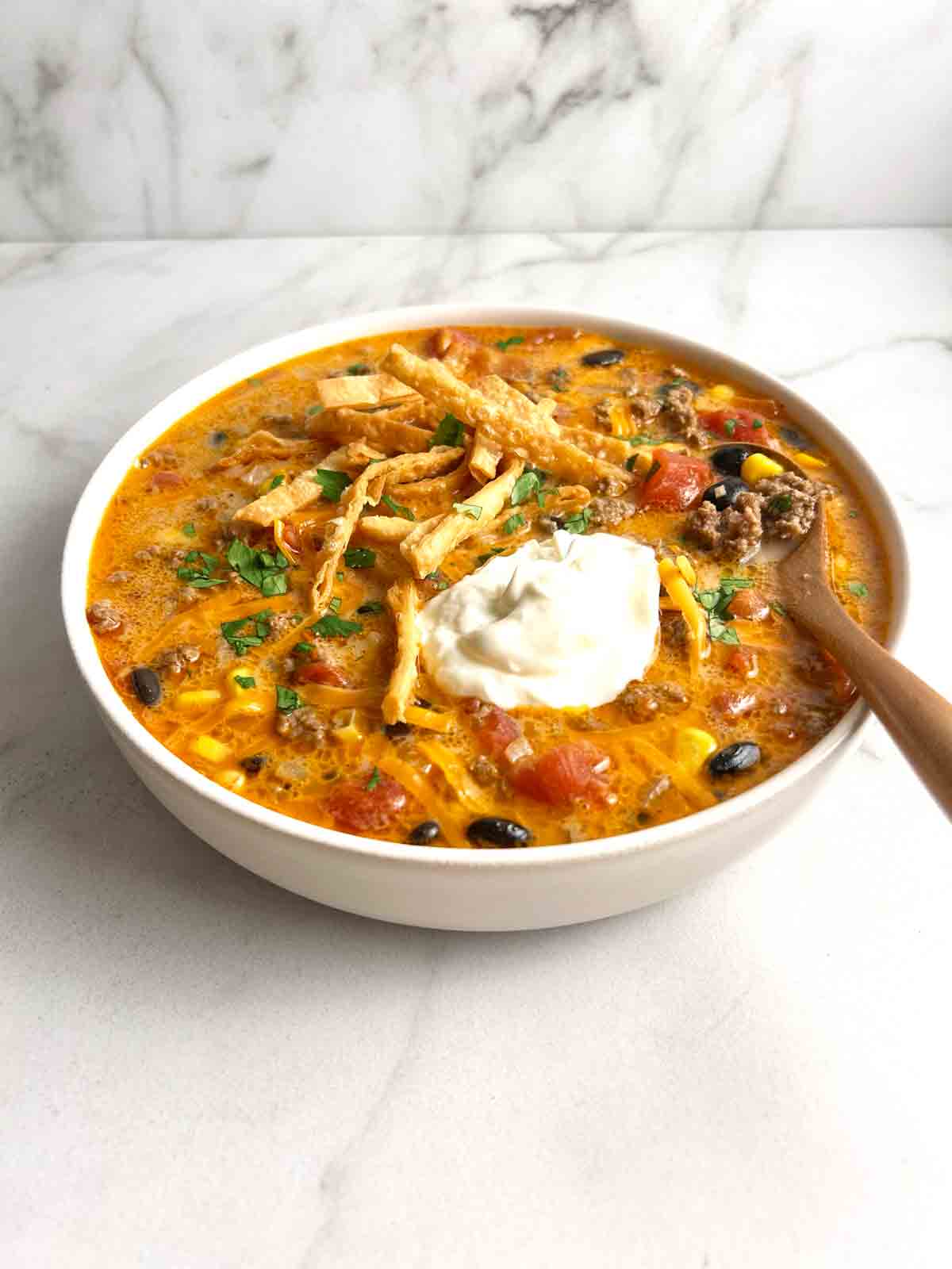 bowl of taco soup.