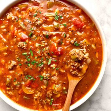 bowl of stuffed pepper soup.