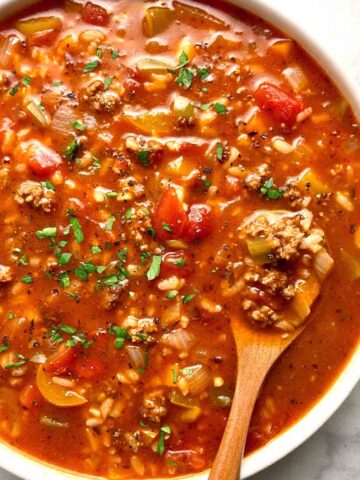 bowl of stuffed pepper soup.