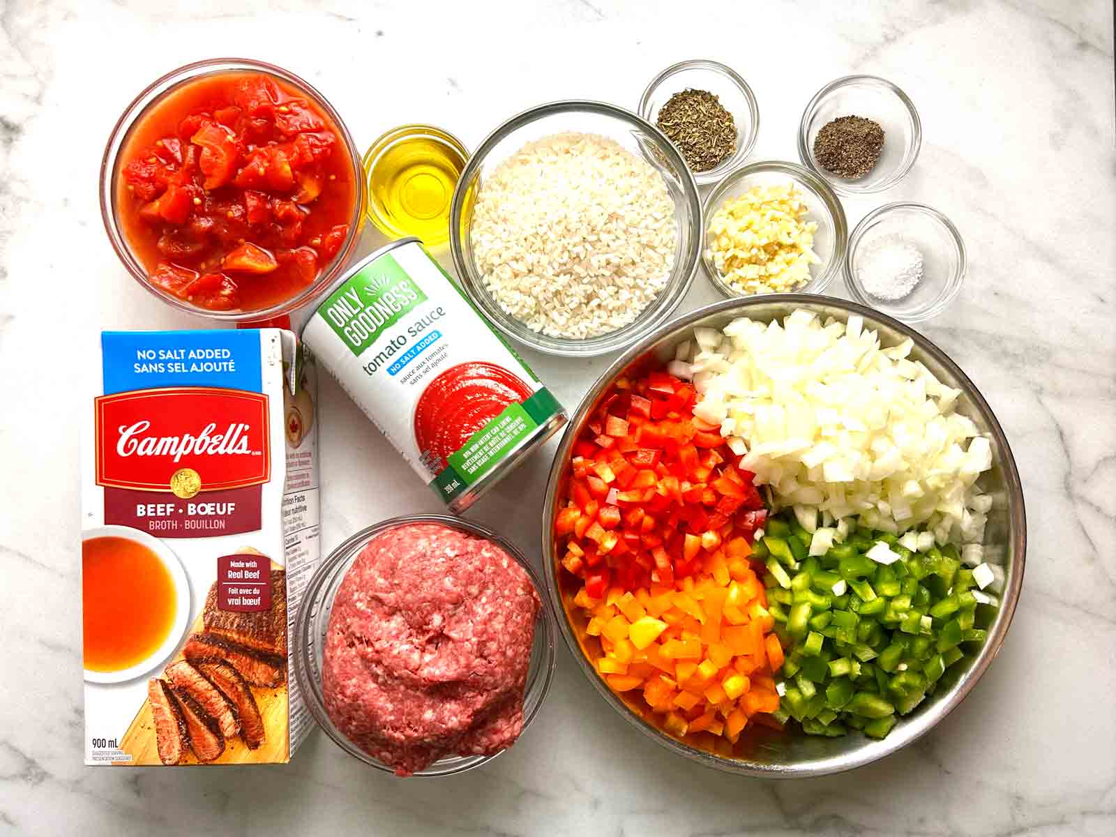 ingredients prepped in bowls.