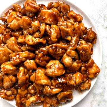 plate of bourbon chicken.