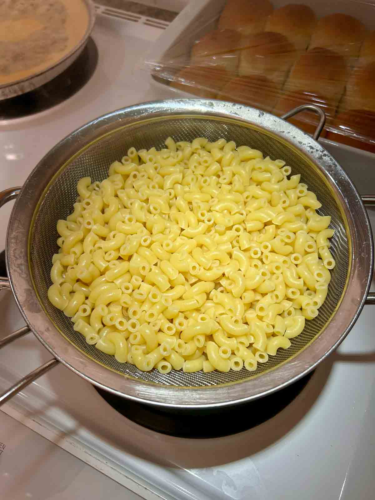 cooked macaroni draining.