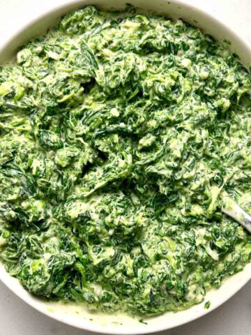 bowl of creamed spinach.