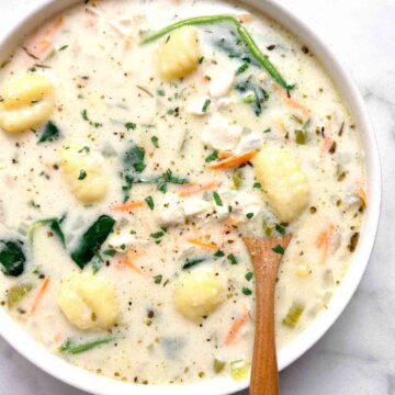 bowl of chicken gnocchi soup.