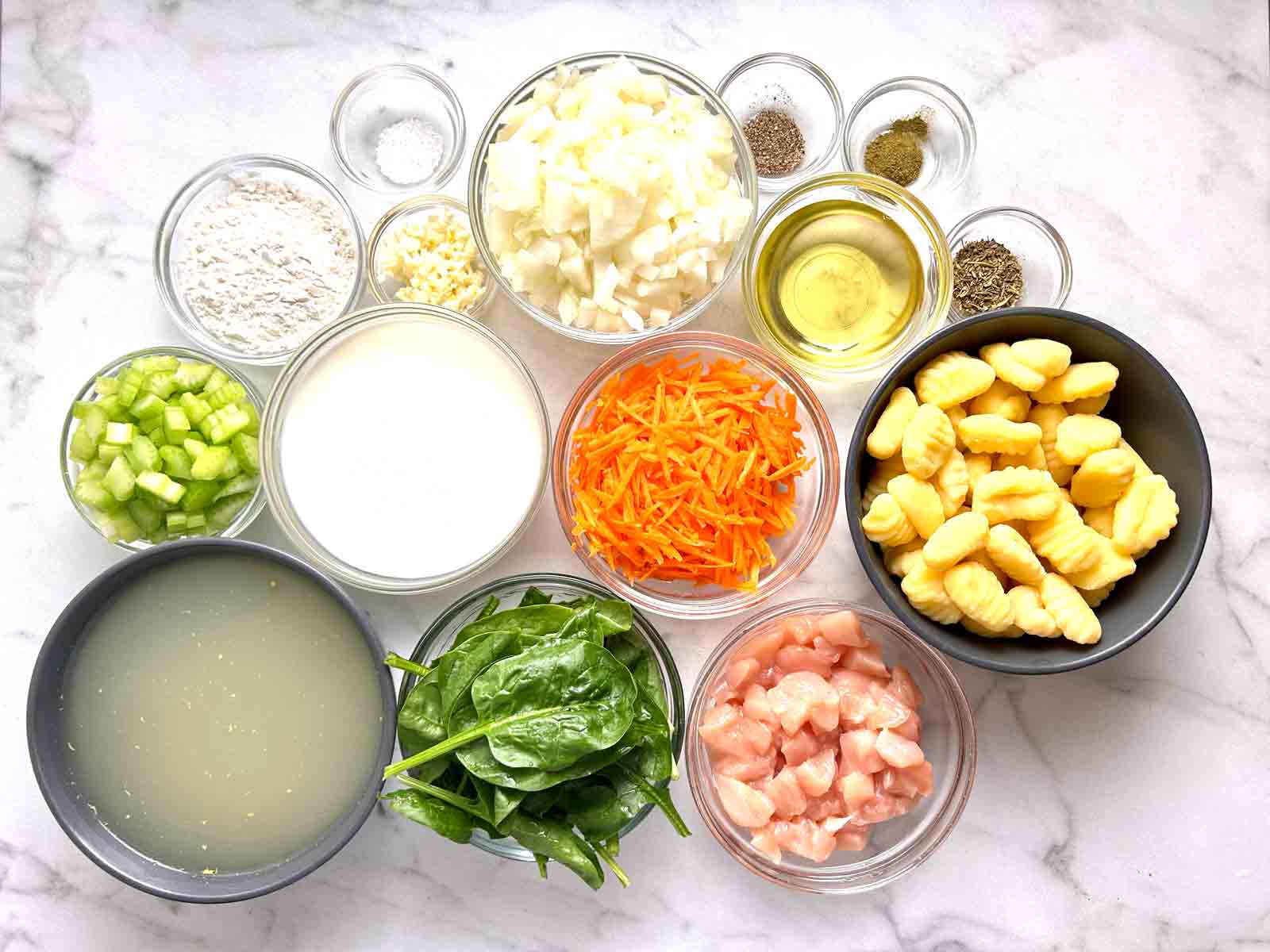 ingredients prepped in bowls.