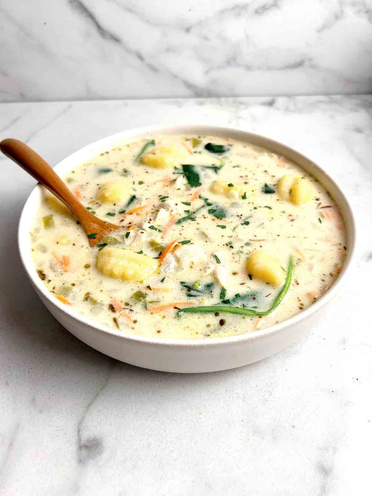 bowl of chicken gnocchi soup.
