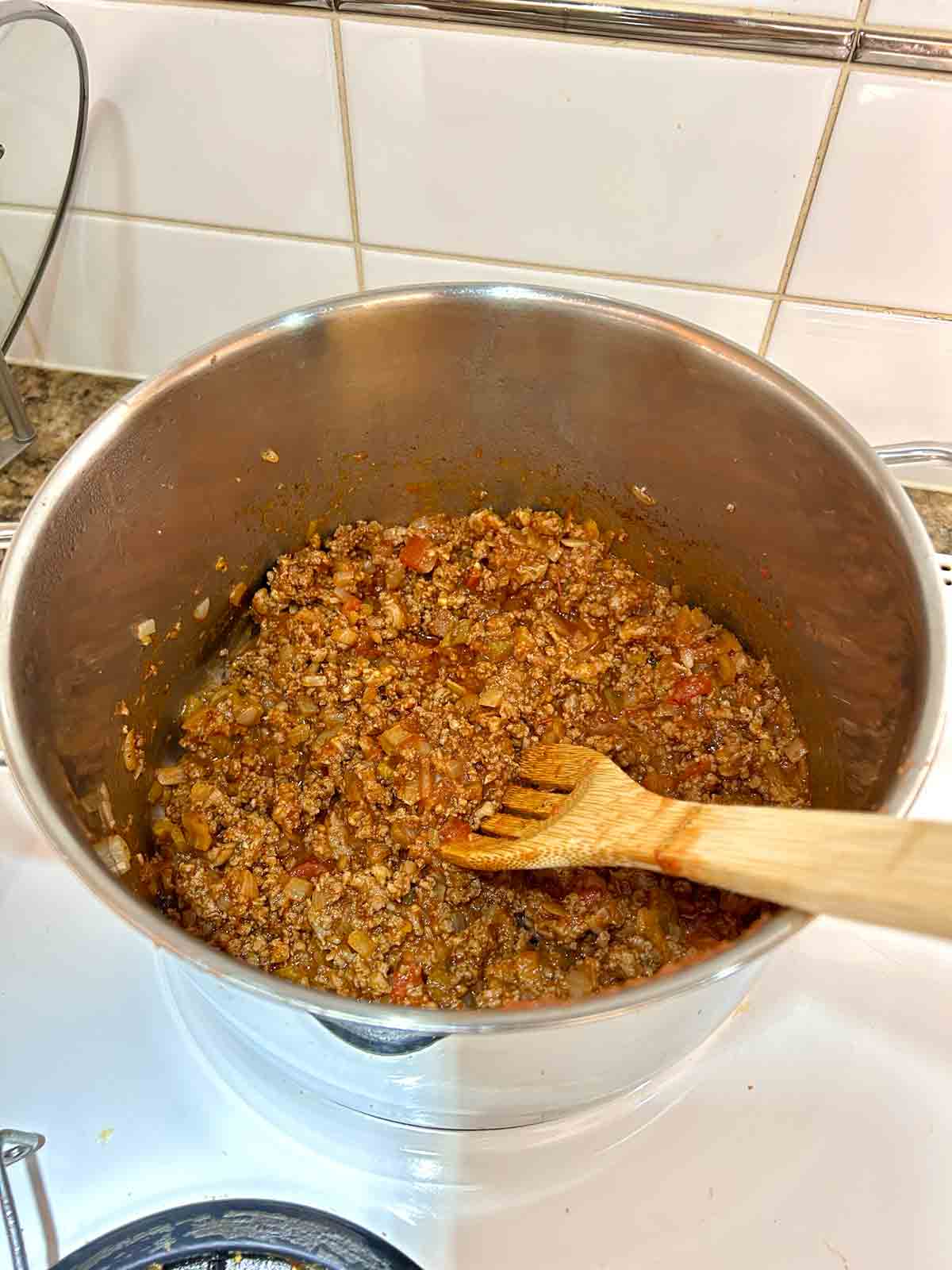 salsa stirred into beef and onions