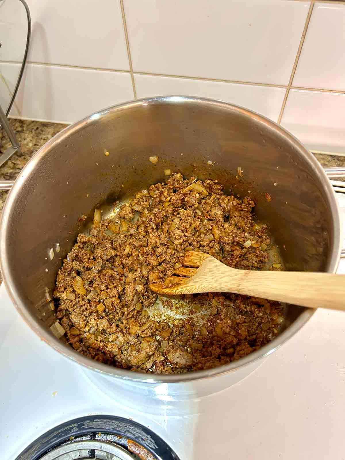 taco seasoning stirred into beef.