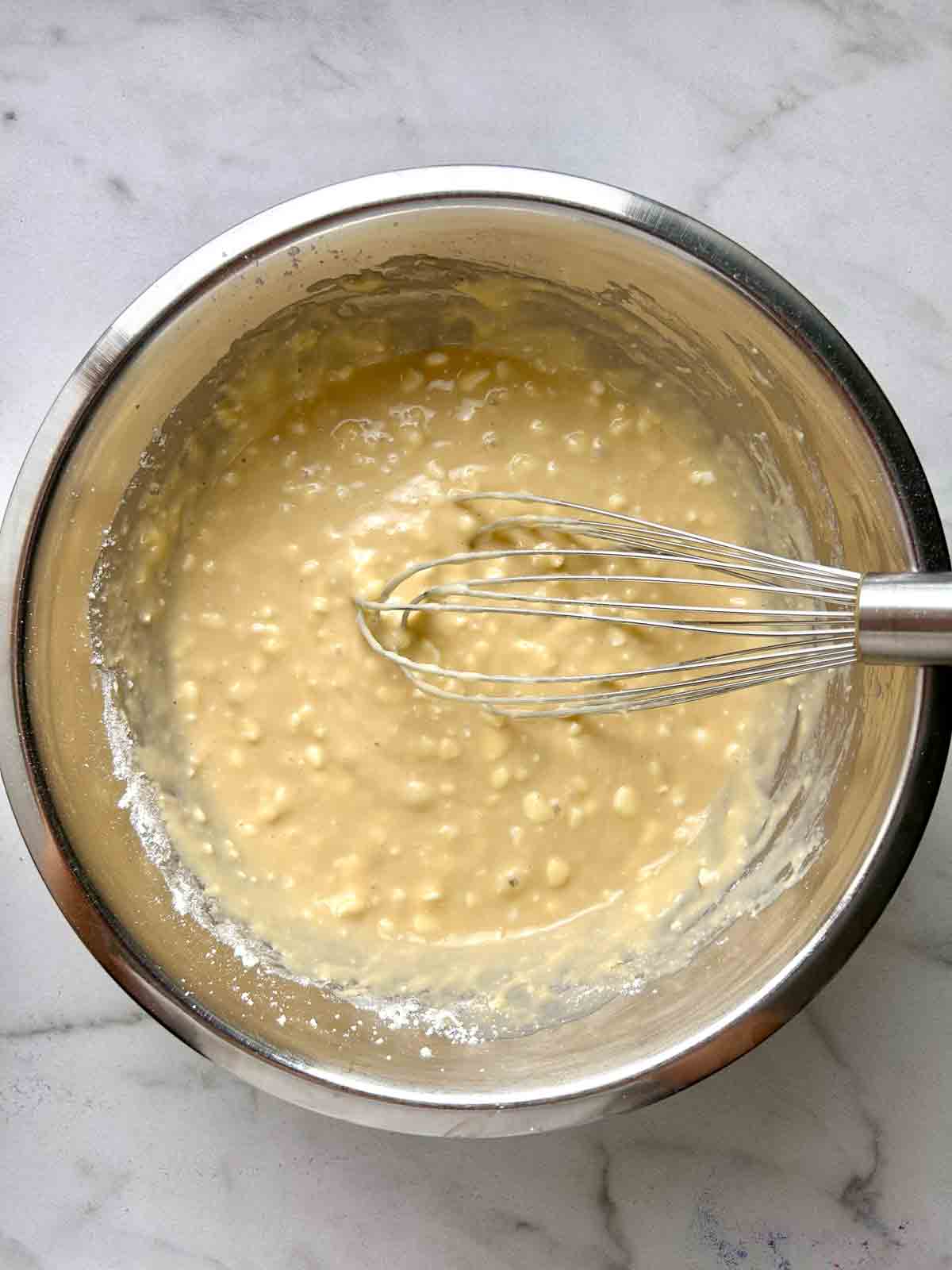 batter whisked in bowl.