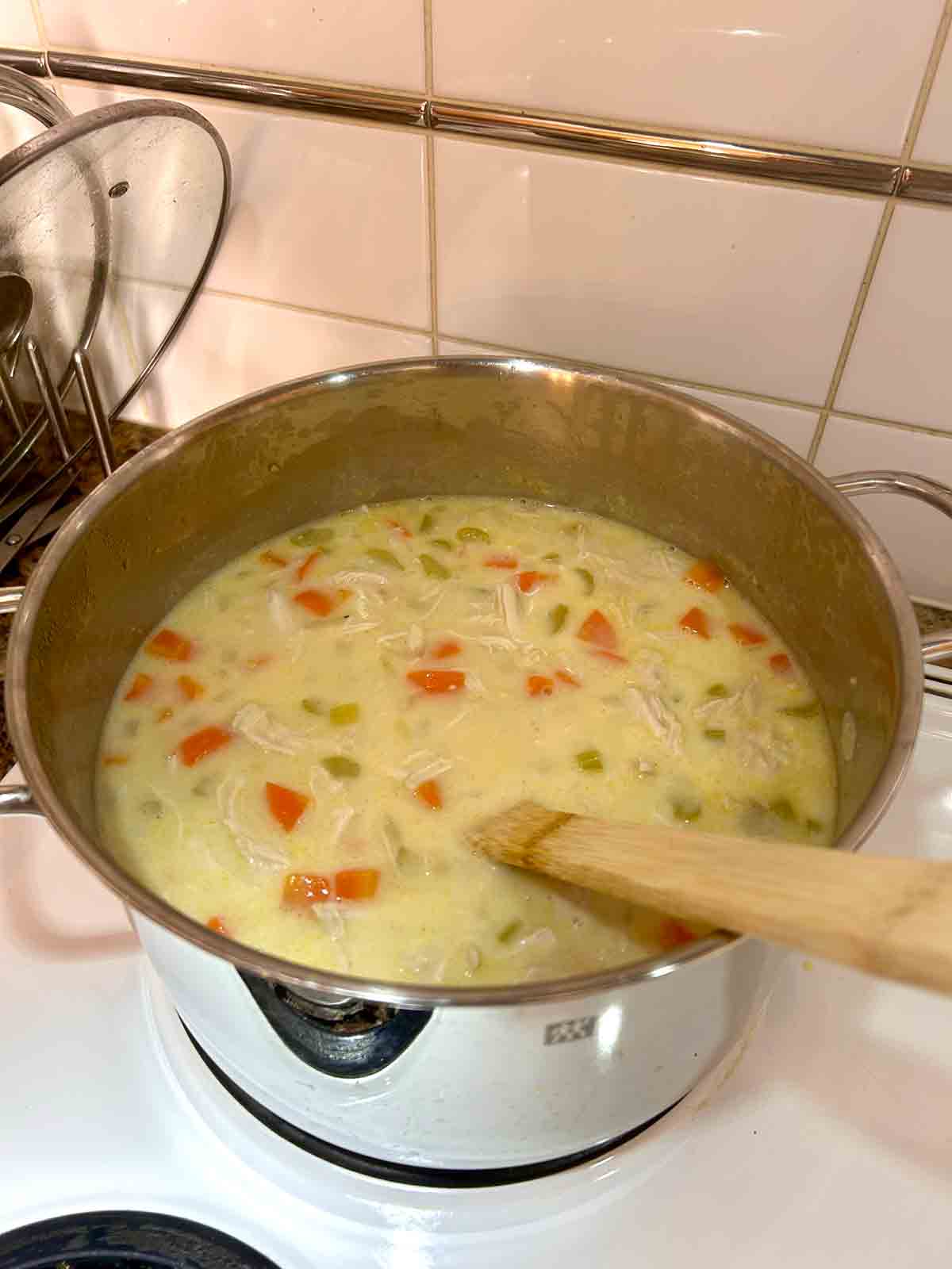 cream added back to soup.