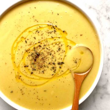 bowl of potato leek soup.