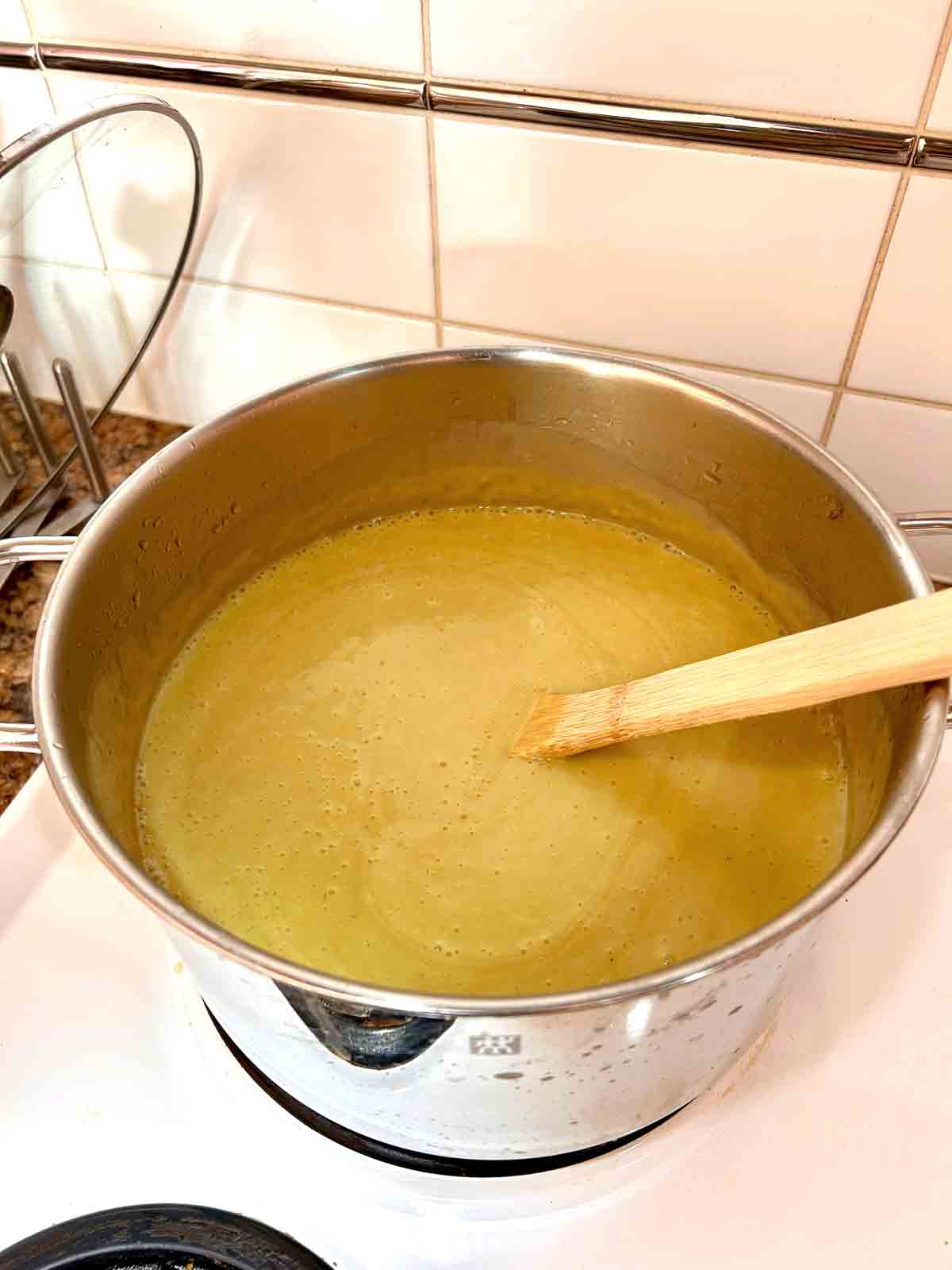cream stirred into soup.