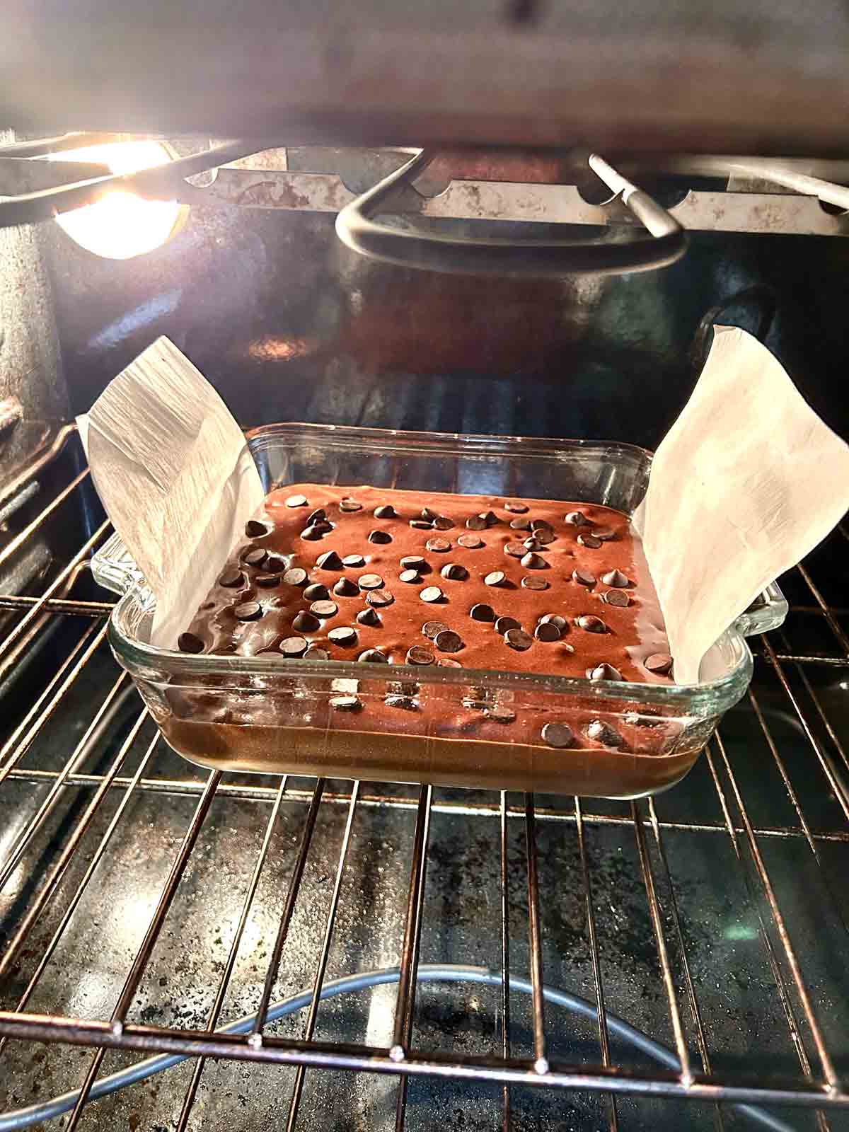 brownies baking in oven.
