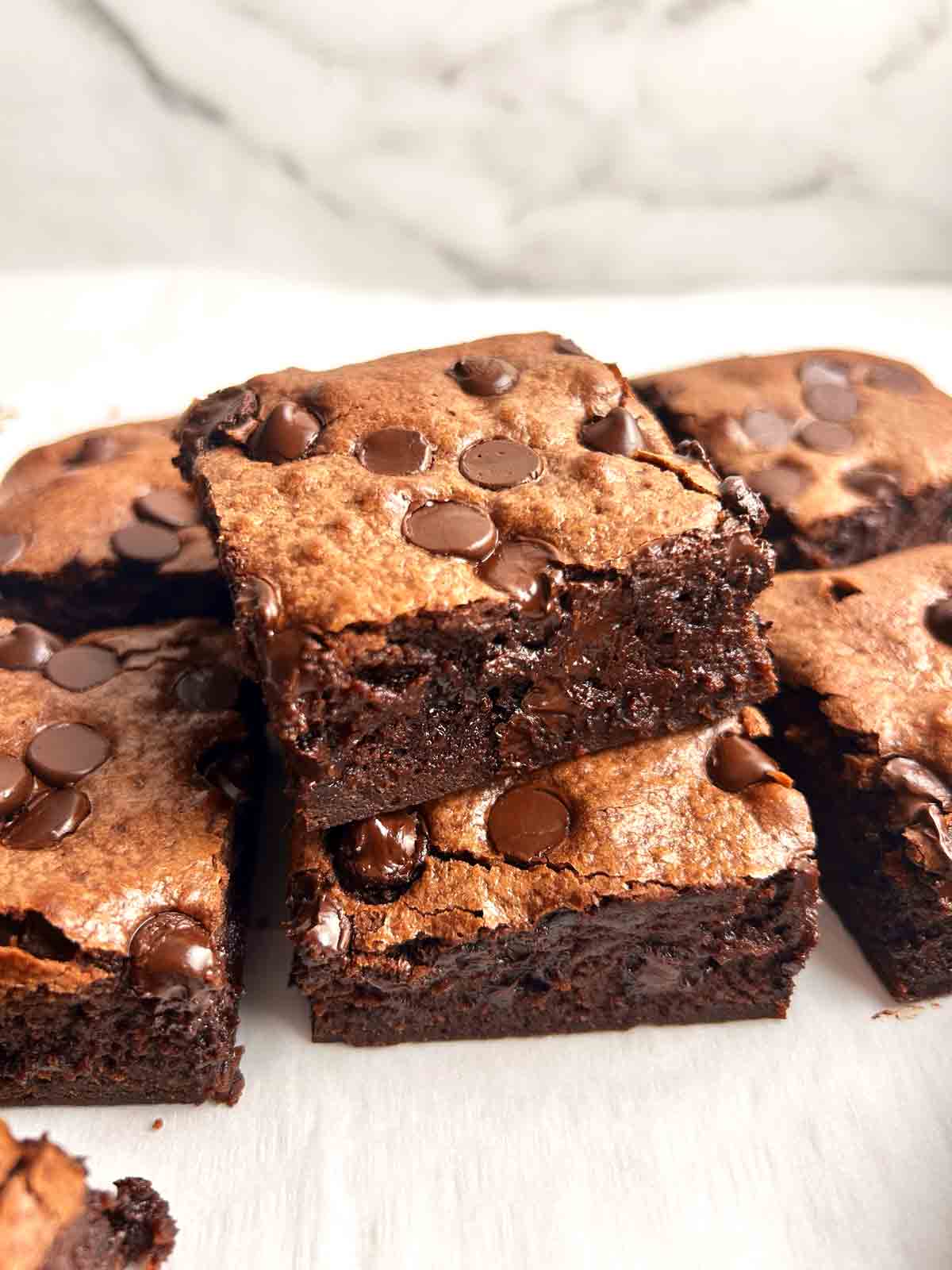 close up of slices of sourdough brownies.